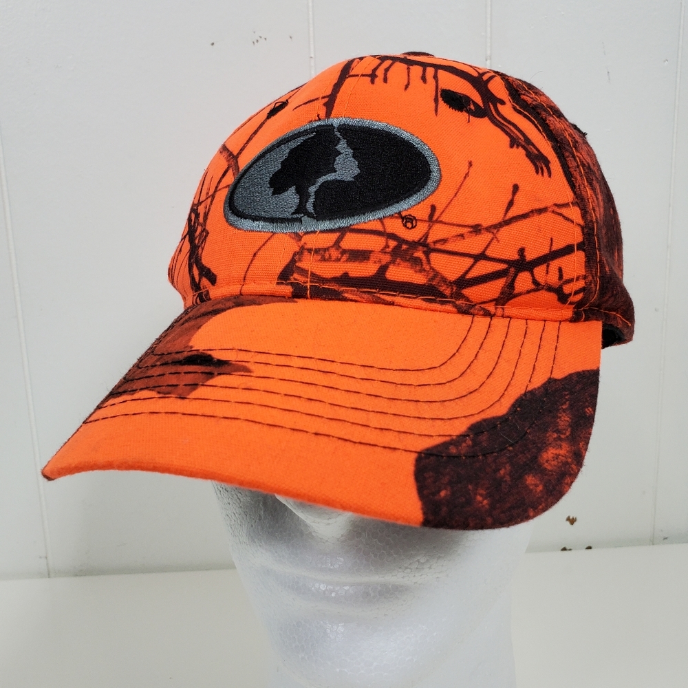 Mossy Oak Orange Camo hunting velcro back hat OSFM like new